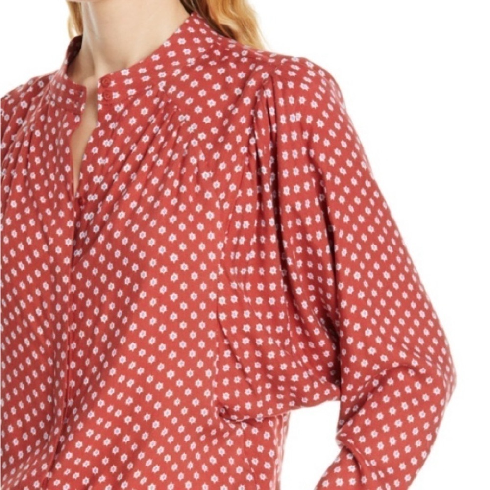 Joie Tangia Red Ikat Print Long Dolman Sleeve Blouse Size Medium Aztec - Picture 2 of 14